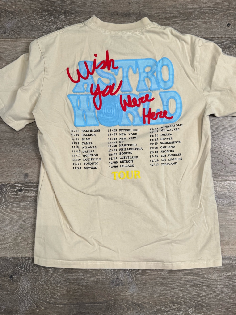 Travis Scott Astroworld Wish You Were Here Tour Graphic Tee - Cream 1088